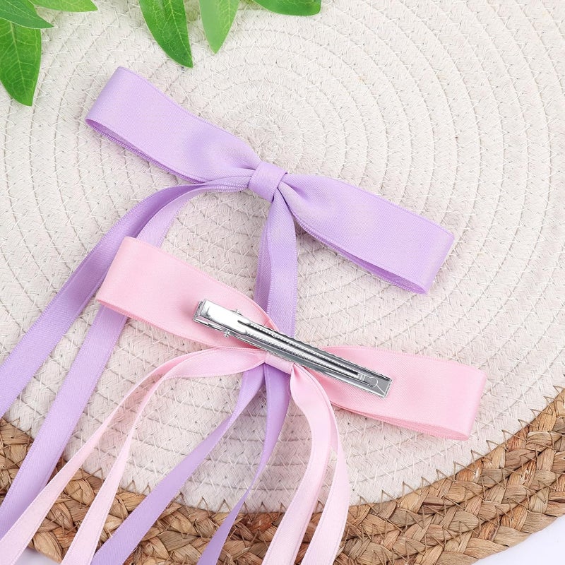 WORTL Hair Bows Clips Coquette Ribbon Bowknot with Long Tail Princess Hair Bows French Barrettes Hair Accessories for Women Girls 16PCS (Rose red, Dark Blue, Purple, Pink) - Image 3
